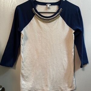 J.Crew Y2K Diamond Beaded Jeweled 3/4 Sleeve Baseball T-Shirt Women S